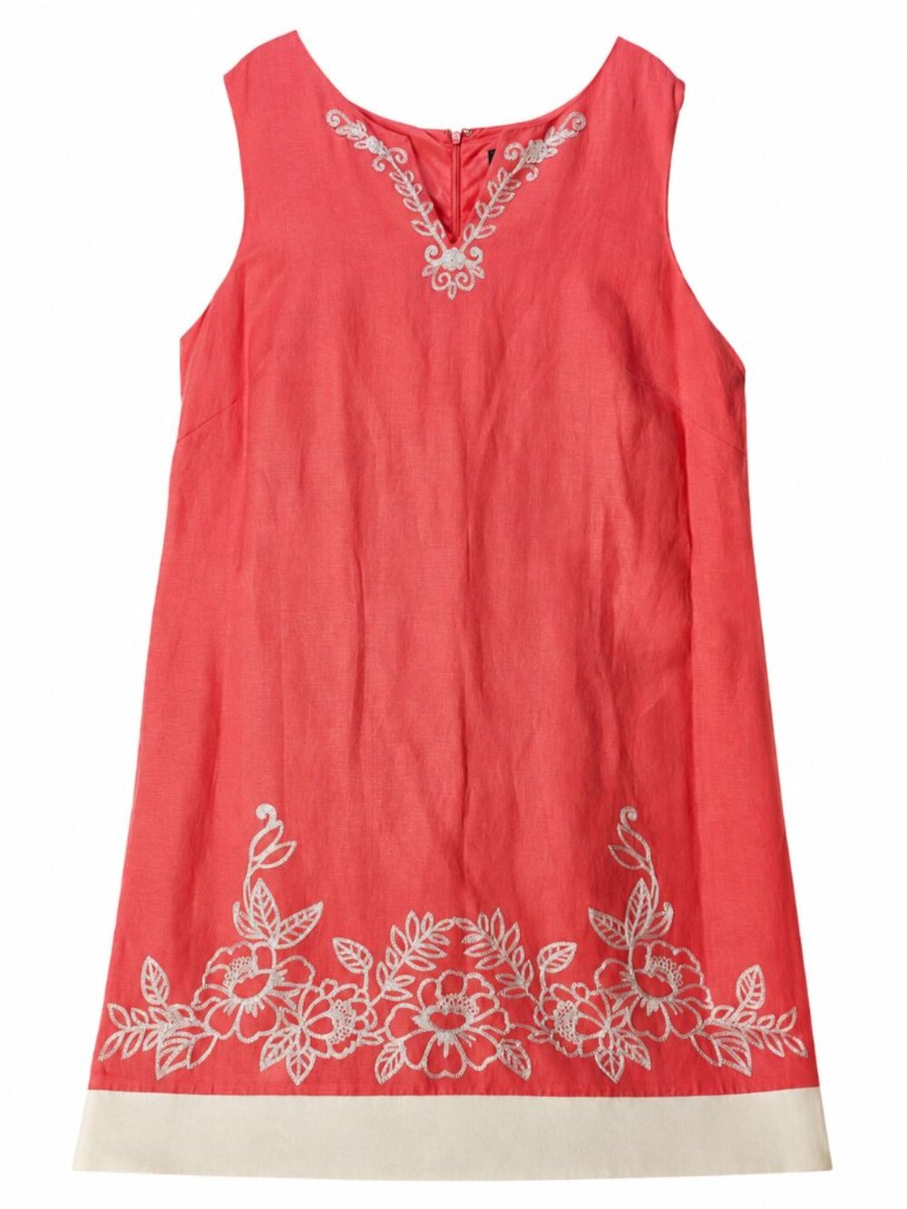 Jessica Howard Dress Plus 16 Coral Pink Embroidered Linen Blend Shift Sleeveless